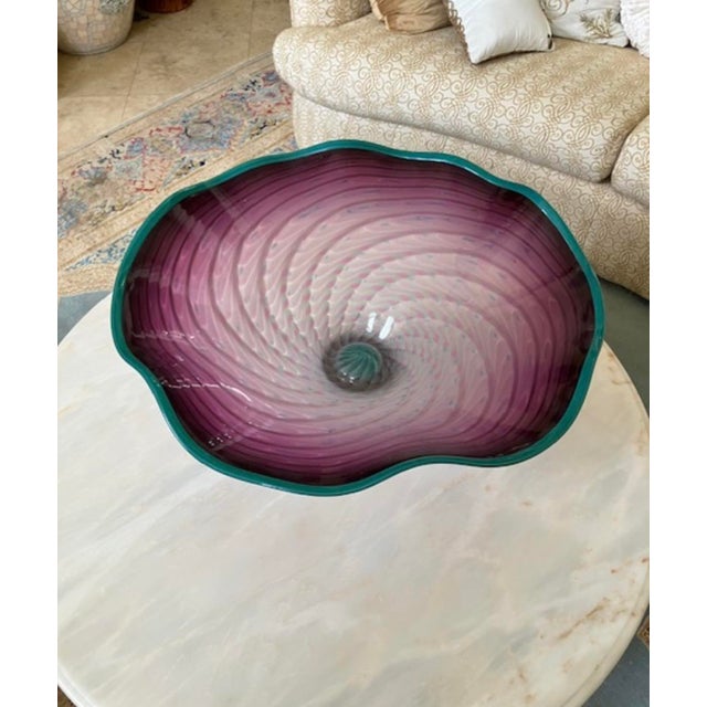 An exceptional, monumental early centerpiece bowl from the acclaimed Northwest glass artists Dan and Joi LaChaussee....