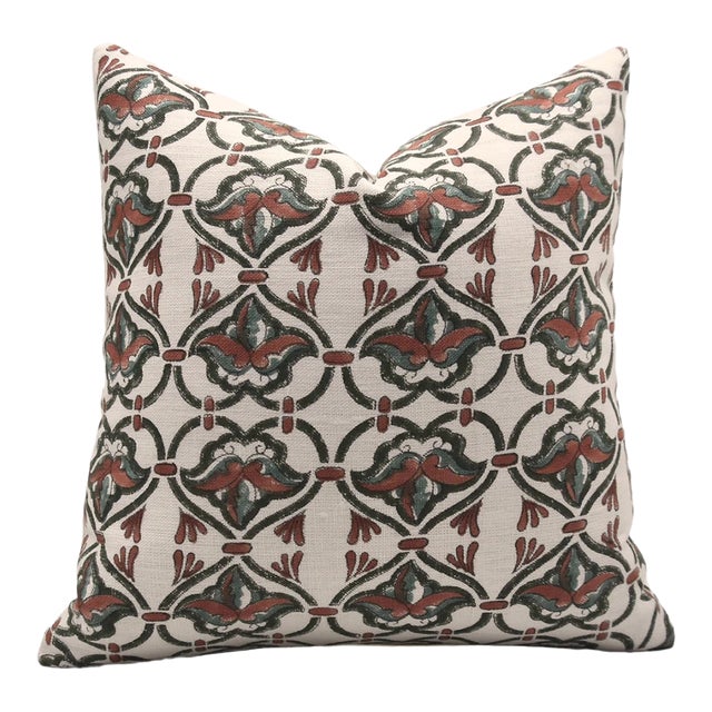 Fabdivine Handmade Block Printed Cushion Cover 14x14 Inch Off-White Linen-Hridyavan For Sale