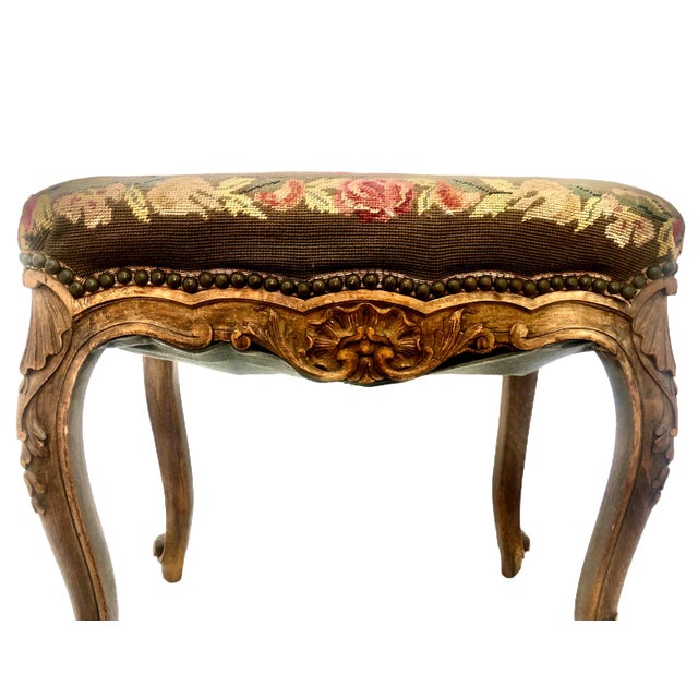 Late 19th-Century Louis XV-style Bench With Needlework Upholstery For Sale In San Francisco - Image 6 of 11