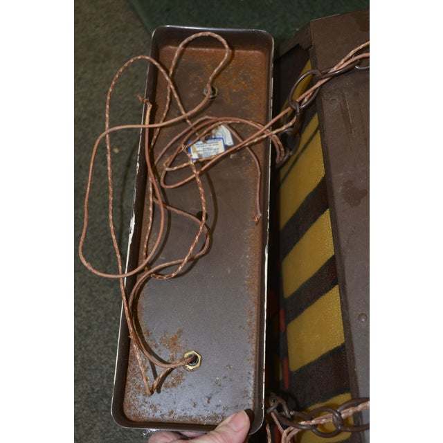 Vintage Mid-Century Brown, Orange, Yellow Slag Glass & Metal Pool Billiard Pendant Light For Sale - Image 6 of 7