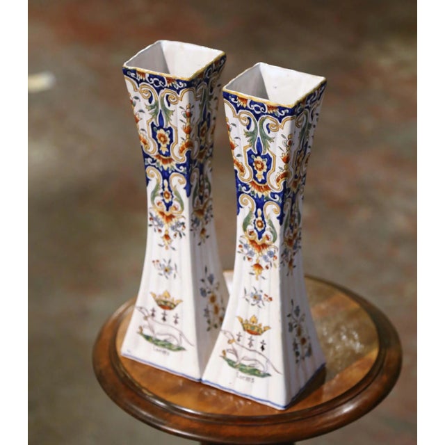 Add vivid color and architectural form to a mantel, console, or dining-room display with this elegant pair of antique...