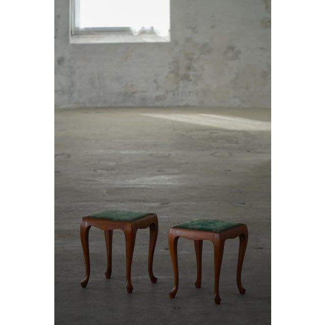 1940s Mid-Century Rococo Style Wooden Stools with Cabriole Legs, Denmark, 1940s, Set of 2 For Sale - Image 5 of 18