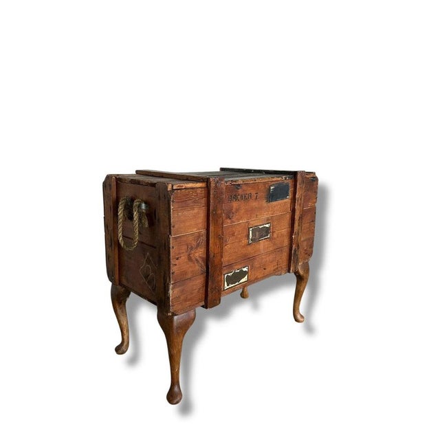 Military Upcycled Wooden Crate Chest Table with Queen Anne Cabriole Legs For Sale - Image 4 of 7