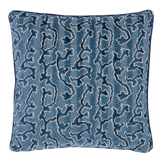 Schumacher X Timothy Corrigan Corail Velvet 20" Pillow in Mediterranean For Sale