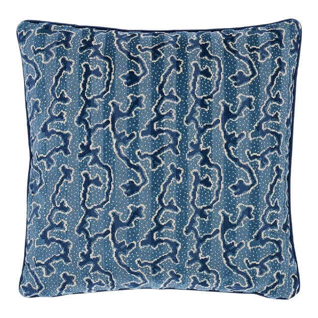Schumacher X Timothy Corrigan Corail Velvet 20" Pillow in Mediterranean For Sale