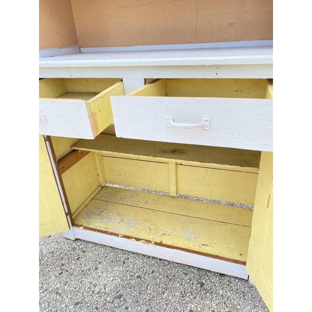 1900s Antique Country Farmhouse White Painted 2 Piece Step Back Hutch Kitchen Cupboard For Sale - Image 10 of 12