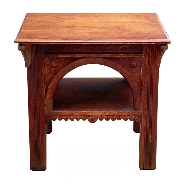 Victorian Antique Victorian Tiger Oak Parlor Table Attributed to Thomas Brooks of New York City For Sale - Image 3 of 12