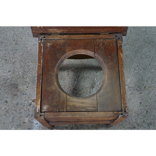 Antique Early American Primitive Oak Chamber Pot Commode Toilet Step Stool For Sale - Image 6 of 18