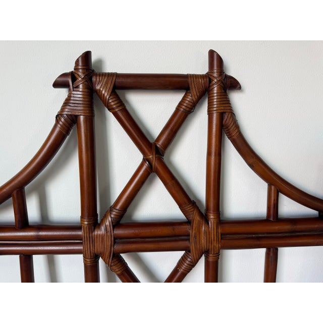 Pair of Vintage McGuire-Style Rattan Headboards With Leather Wrapped Bindings For Sale In Miami - Image 6 of 14