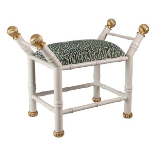 Boca White Earl Emerald Animal Print Bamboo Bench For Sale