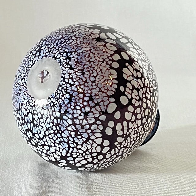 1990s Vintage Murano Style Dark Purple White Confetti Speckled Hand Blown Art Glass Vase For Sale - Image 5 of 6