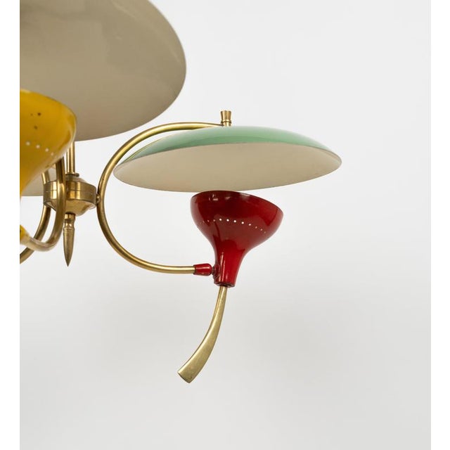 Mid-Century Chandelier in Enamel Metal and Brass in the style of Stilnovo, Italy, 1950s For Sale - Image 13 of 17