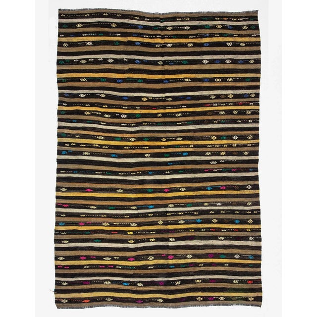 Textile Vintage Embroidered Striped Kilim Rug-7'1'x10'7" For Sale - Image 7 of 7