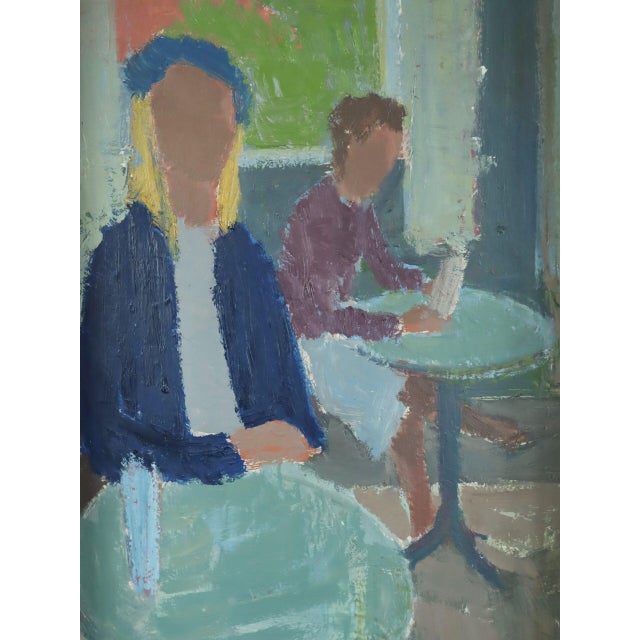 Mid-Century Modern Mid-Century Modern 'Cafe Corner' Vintage Swedish Original Figurative Interior Oil Painting, Framed For Sale - Image 3 of 10