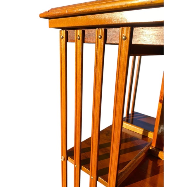 Antique 2 Tier Carpathian Elm Revolving Bookcase With Paterae Inlay For Sale - Image 10 of 12