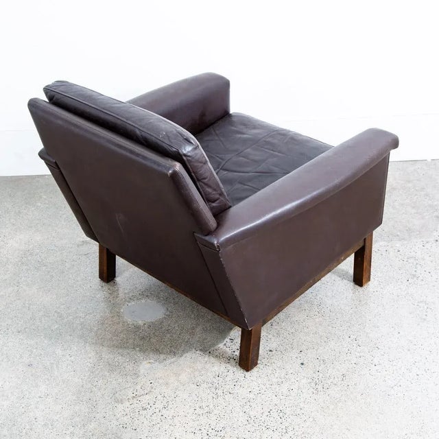 1960s Mid Century Danish Modern Lounge Chair Brown Leather Armchair Denmark Wood Frame For Sale - Image 4 of 12