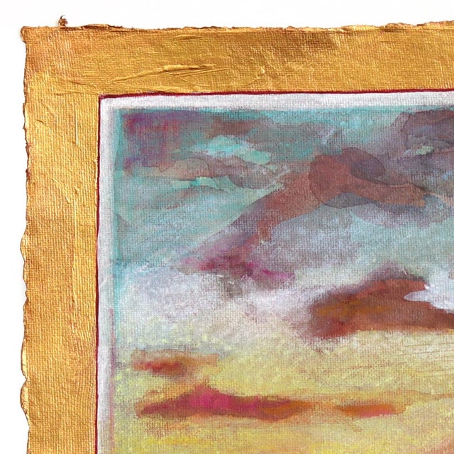 Abstract Tequila Sunrise - Original Warm Landscape Gold Multicolor Abstract Mixed Media Work on Handmade Paper by Michaela Jean For Sale - Image 3 of 7