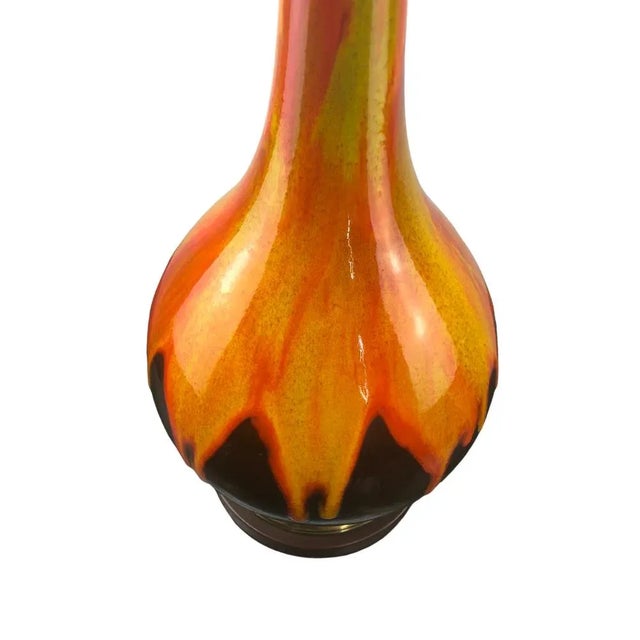 Mid-Century Modern Large Mid Century Orange Drip Glaze Lamp 30” 8” For Sale - Image 3 of 6