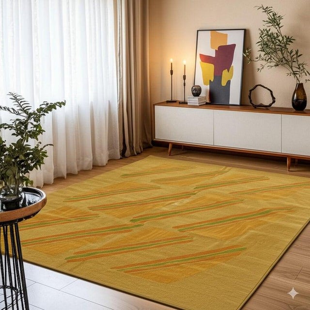 6x8 Ivory Flat Weave Wool Striped Block Motif Geometric Modern Carpet Rug For Sale In New York - Image 6 of 7