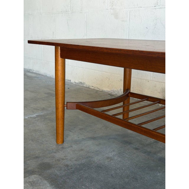 Teak Coffee Table With Slatted Lower Shelf and Tapered Legs Denmark 1960s For Sale - Image 4 of 9