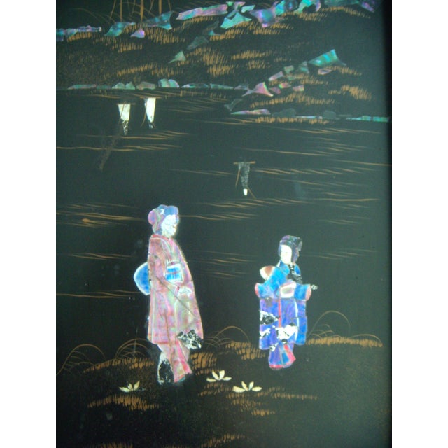 Early 20th. Century Japanese Mother of Pearl Inlayed Black Room Divider