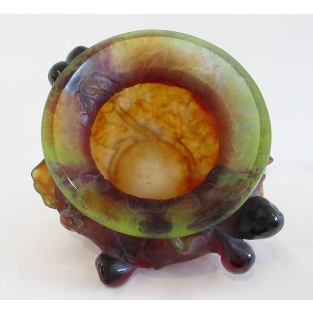 Daum France Amber Aubergine Red & Chartreuse Lizard and Apple/Plums, Oak Leaf Emblazoned, For Sale - Image 15 of 18