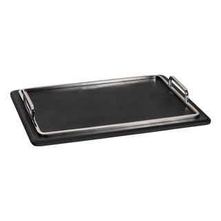 Greyson Leather Rectangle Tray Large, Polished Nickel For Sale
