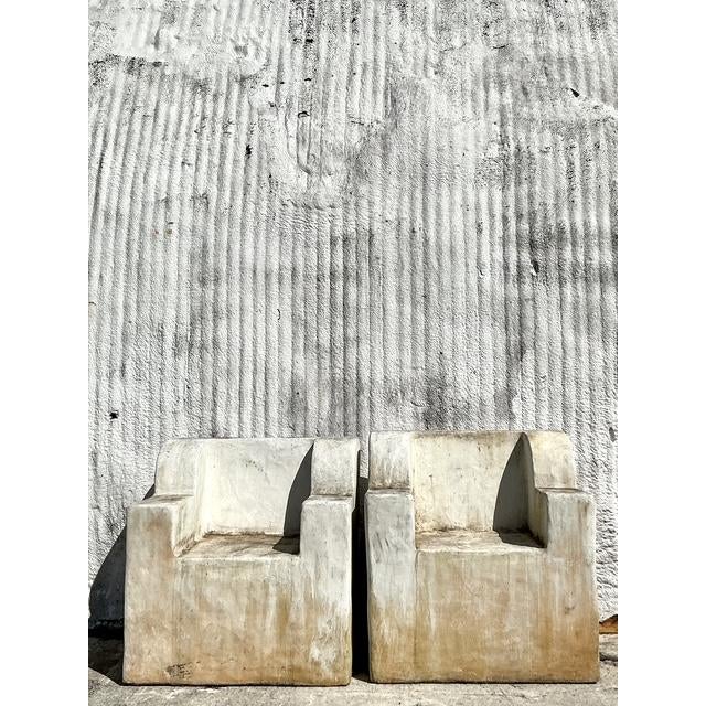 Vintage Boho Monumental Cast Concrete Over Fiberglass Chairs - Set of 2 For Sale - Image 4 of 10