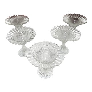 Late 20th Century Horchow Ribboned Top Diamond Cut Dessert Dishes - Set of 5 For Sale