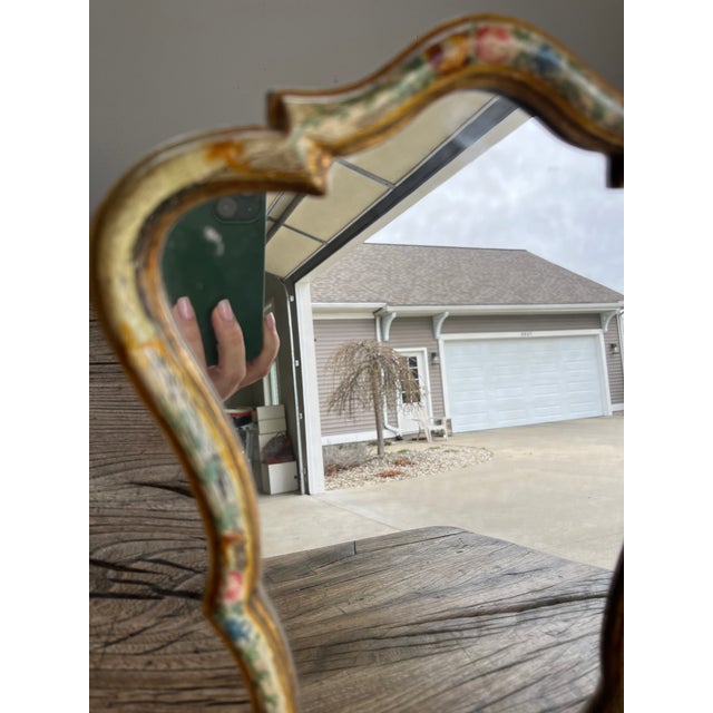 1950s Vintage 1950's Chinoiserie French Italian Gilded Hand Painted Dressing Mirror For Sale - Image 5 of 10