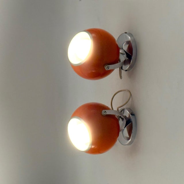 Orange Eyeball Wall Lamps by Delmas, France, 1970s, Set of 2 For Sale - Image 3 of 15