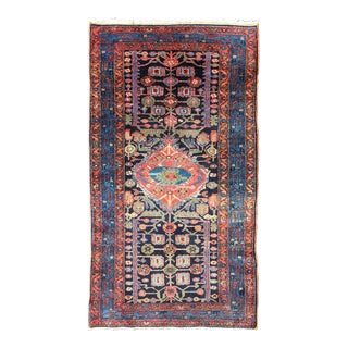 Antique Persian Hamadan Rug With Vibrant Geometric Floral Motifs 3'4 X 6'4 For Sale