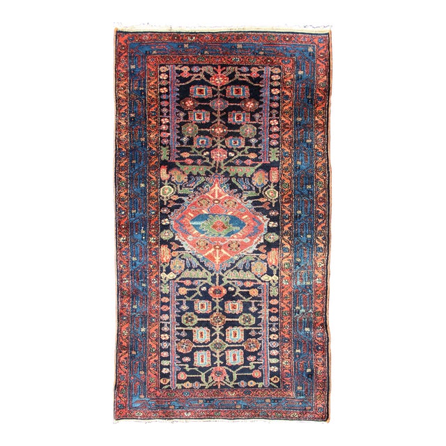 Antique Persian Hamadan Rug With Vibrant Geometric Floral Motifs 3'4 X 6'4 For Sale