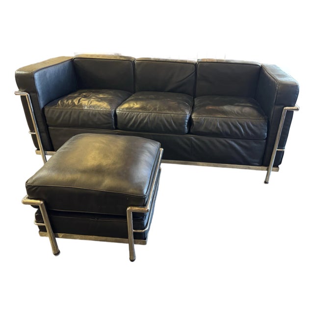 1990s Lc2 Modern 3 Seat Sofa by Le Corbusier Attributed For Sale