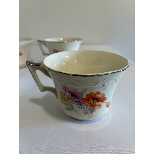Farmhouse Vintage Ivory China Teacups With Platinum Trim and Poppy Motif, Set of 6 For Sale - Image 3 of 11