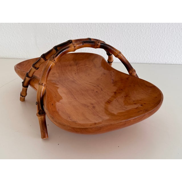 Mid-Century Italian Nutwood and Bamboo Basket, 1970s For Sale - Image 12 of 17