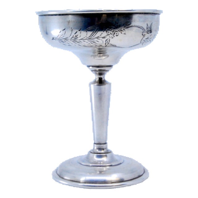 Silver Champagne Glass with Floral Engraving For Sale