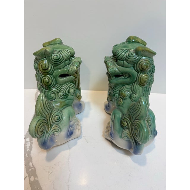 Ceramic Vintage Chinoiserie Foo Dogs - A Pair For Sale - Image 7 of 12