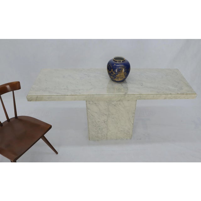 Mid-Century Modern Rectangle White Marble Top Pedestal Base Console Sofa Table For Sale - Image 3 of 11