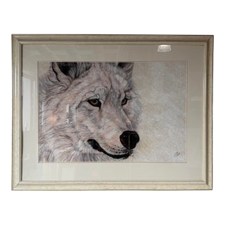 1990’s D. Arthur Wilson “The Quest” Wolf Portrait Oil Pastel on Paper Painting, Framed For Sale