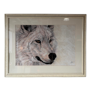 1990’s D. Arthur Wilson “The Quest” Wolf Portrait Oil Pastel on Paper Painting, Framed