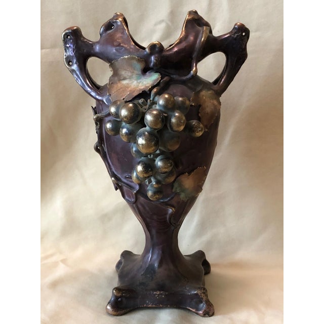 1900 - 1909 Antique Amphora Leaves & Grapes Vase For Sale - Image 5 of 5