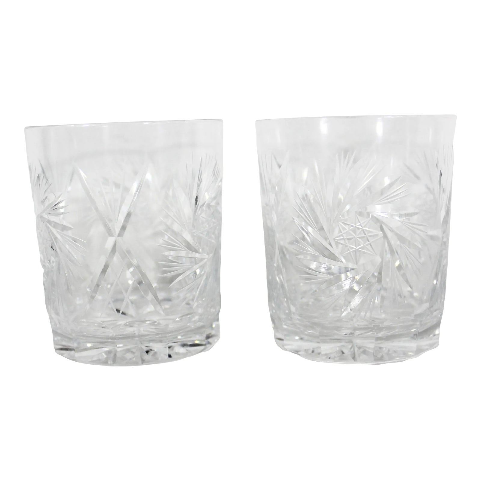 Pair of Mid 20th Century Cut Crystal Pinwheel Whiskey Glasses Rocks ...