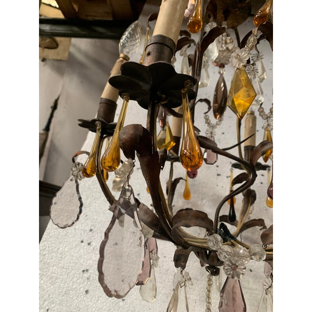 Glass Louis XV Style Cage Chandelier with Pendants and Teardrop Pendant For Sale - Image 7 of 10