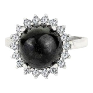 Vintage Inspired Natural Black Star & Zircon Halo Cocktail Ring Size 8.5 For Sale