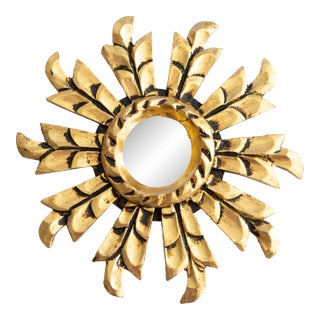 Petite Mid Century Italian Giltwood Sunburst Mirror For Sale