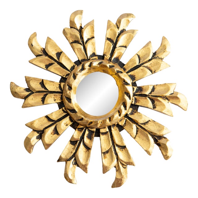 Petite Mid Century Italian Giltwood Sunburst Mirror For Sale