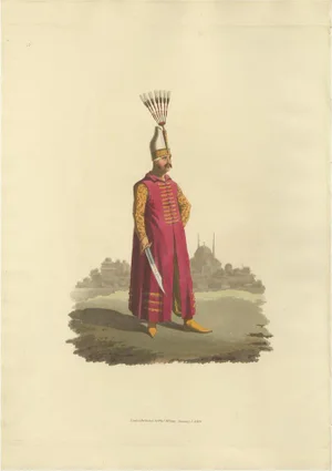 Illustration of Officer of Janizaries, The Military Costume of Turkey, 1818, 1818, Print