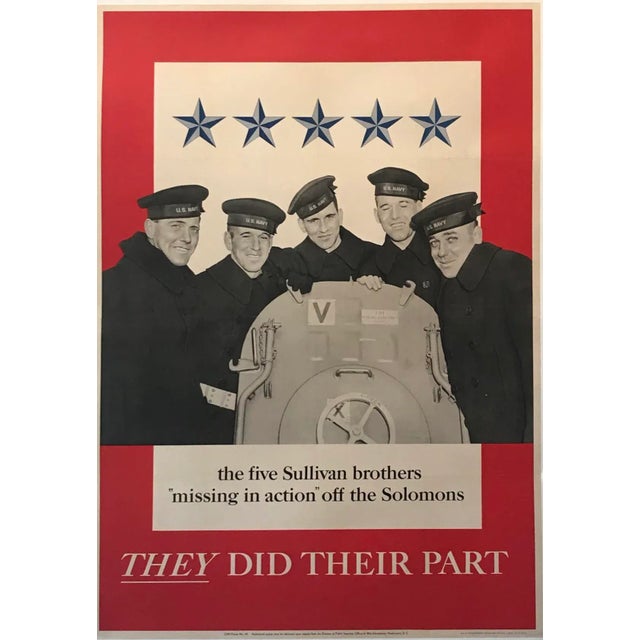 1943 Vintage American Wwii Poster, They Did Their Part, Sullivan Brothers For Sale