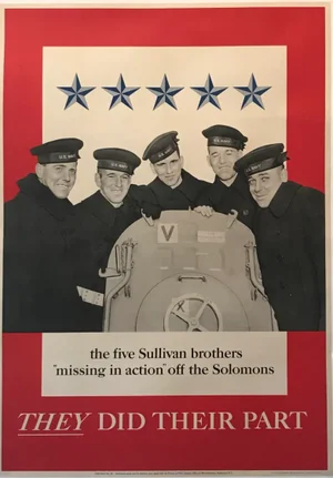 1943 Vintage American Wwii Poster, They Did Their Part, Sullivan Brothers